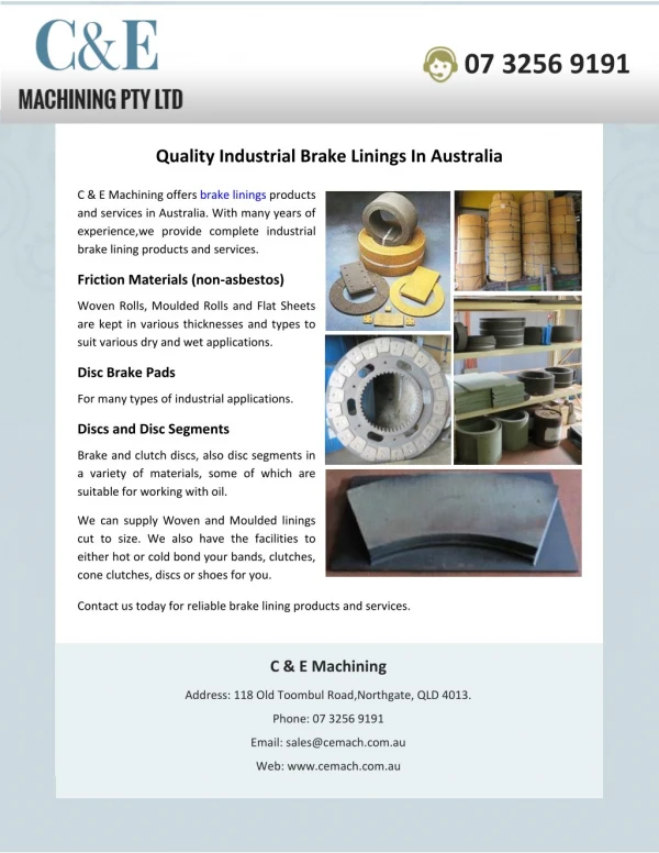 Quality Industrial Brake Linings In Australia