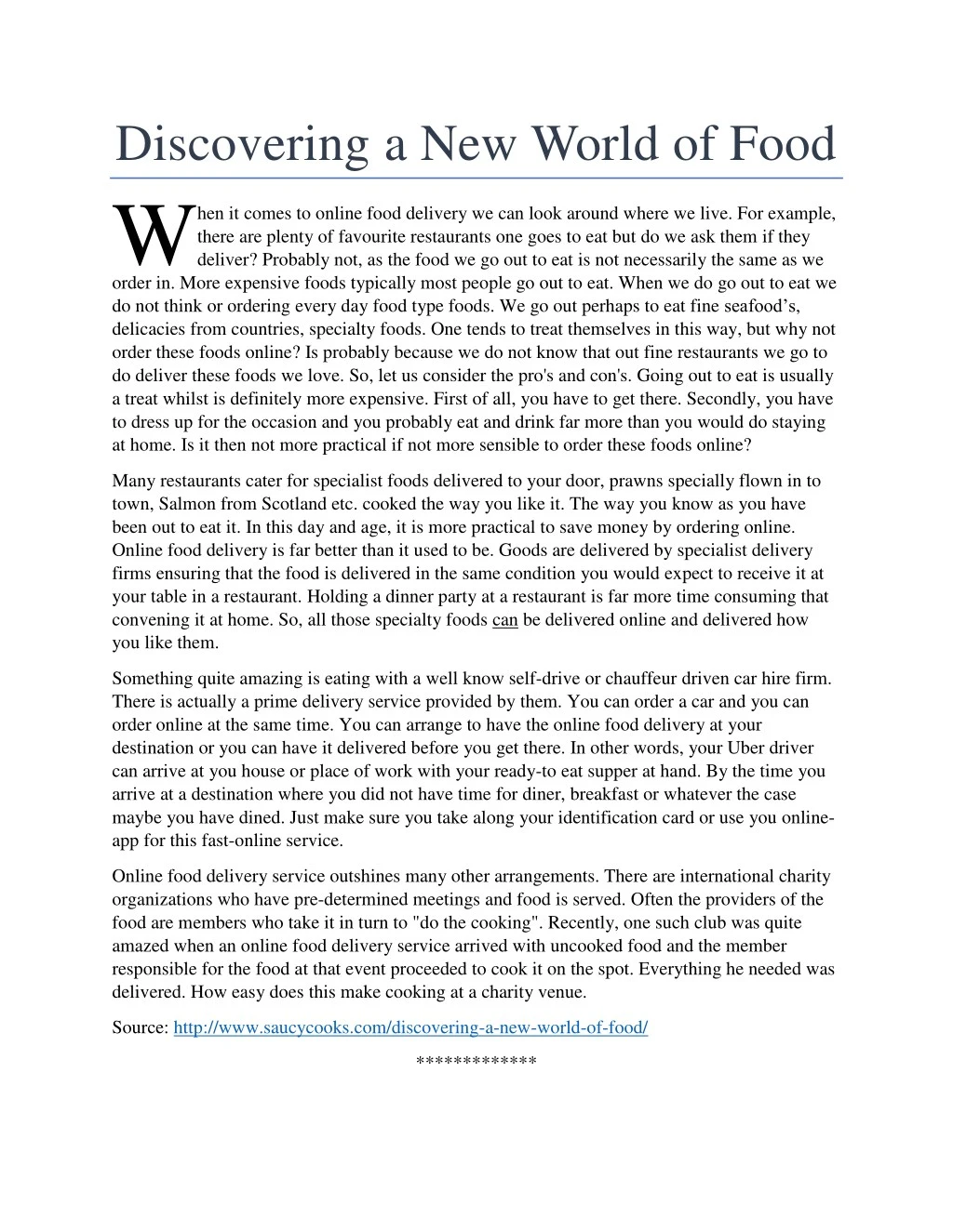 discovering a new world of food w