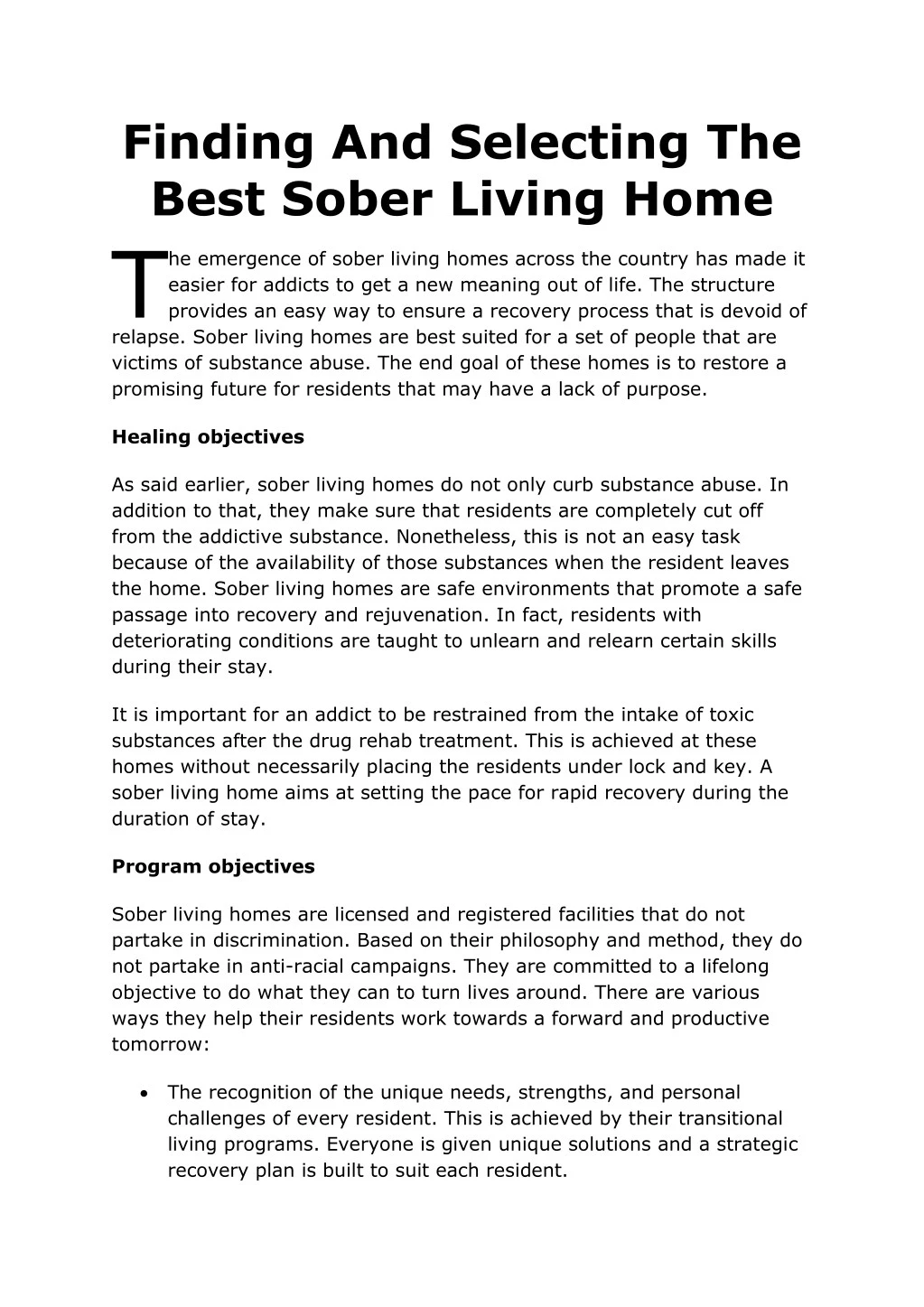 finding and selecting the best sober living home t