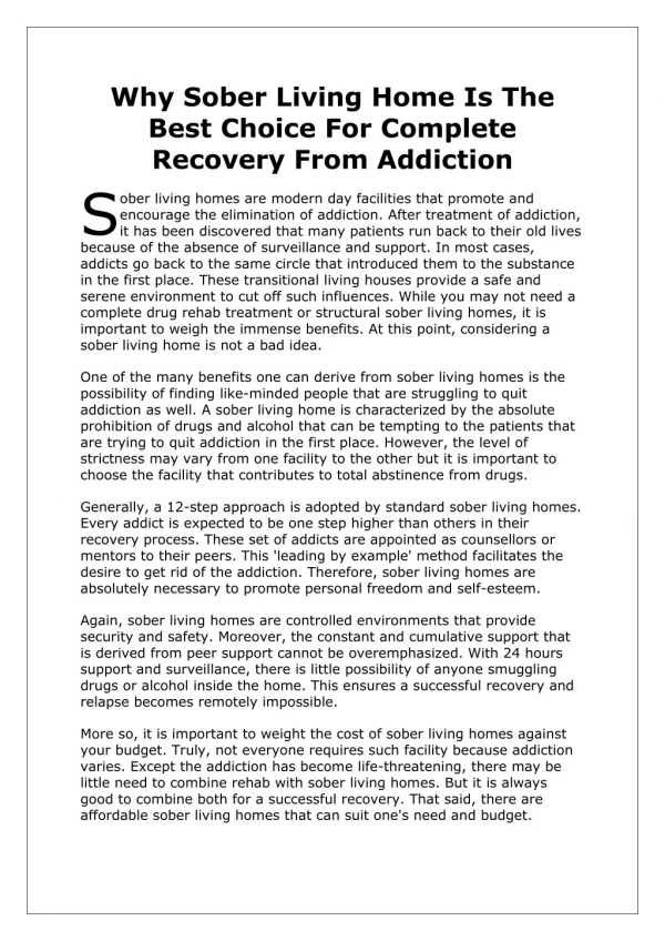 Why Sober Living Home Is The Best Choice For Complete Recovery From Addiction