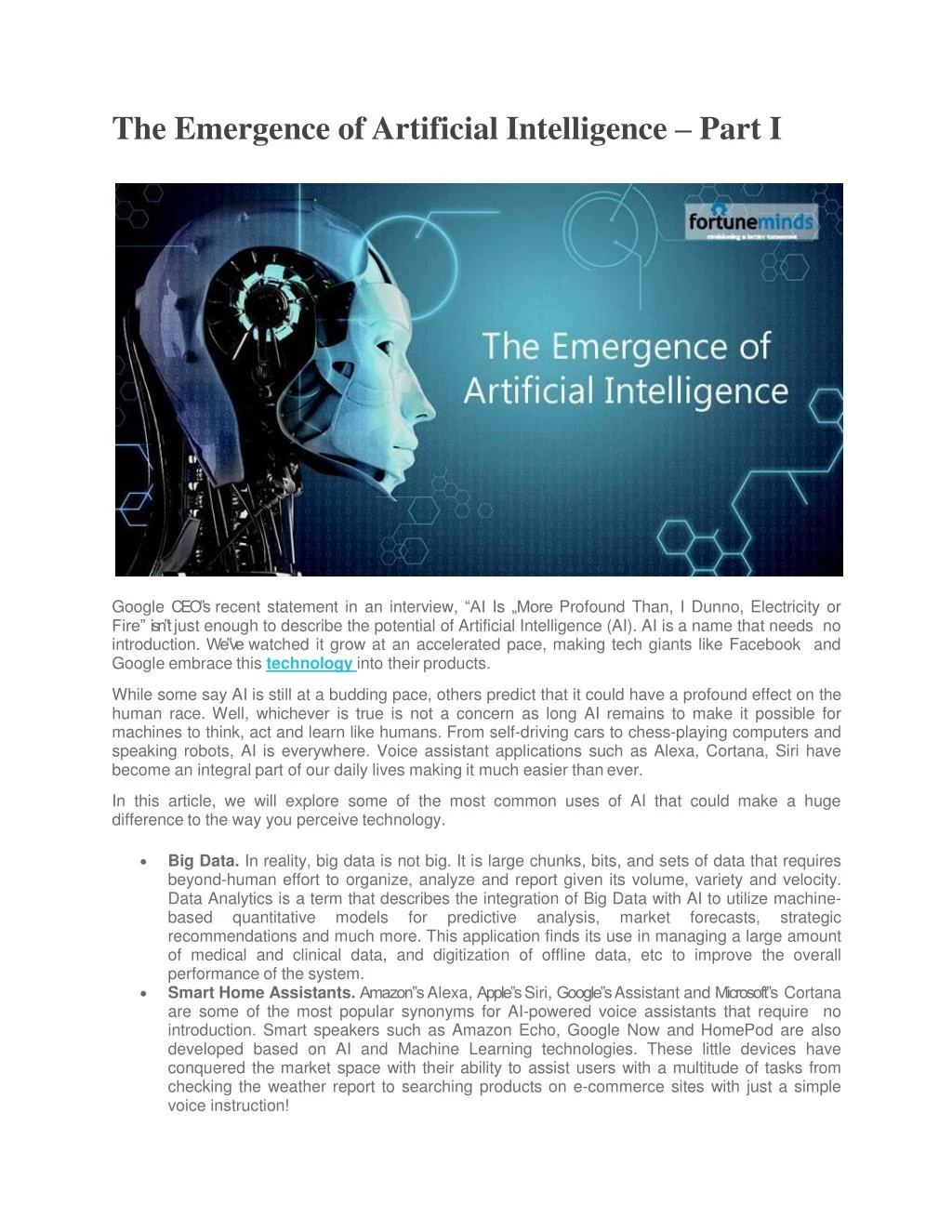 the emergence of artificial intelligence part i
