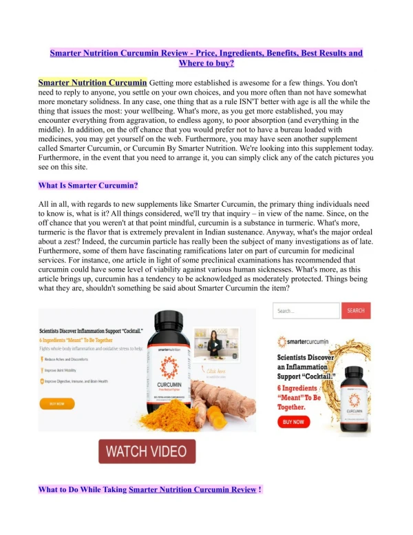 Smarter Nutrition Curcumin Review- Price, Ingredients, Benefits, Best Results and Where to buy?
