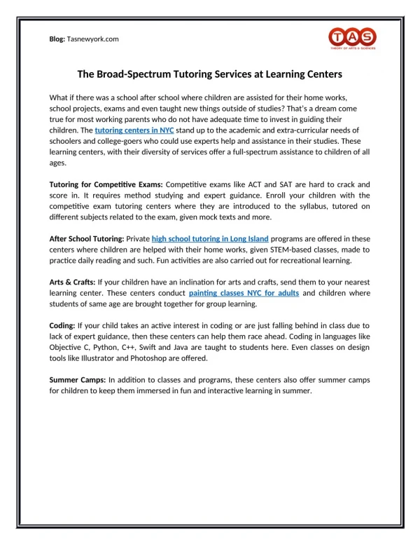 The Broad-Spectrum Tutoring Services at Learning Centers