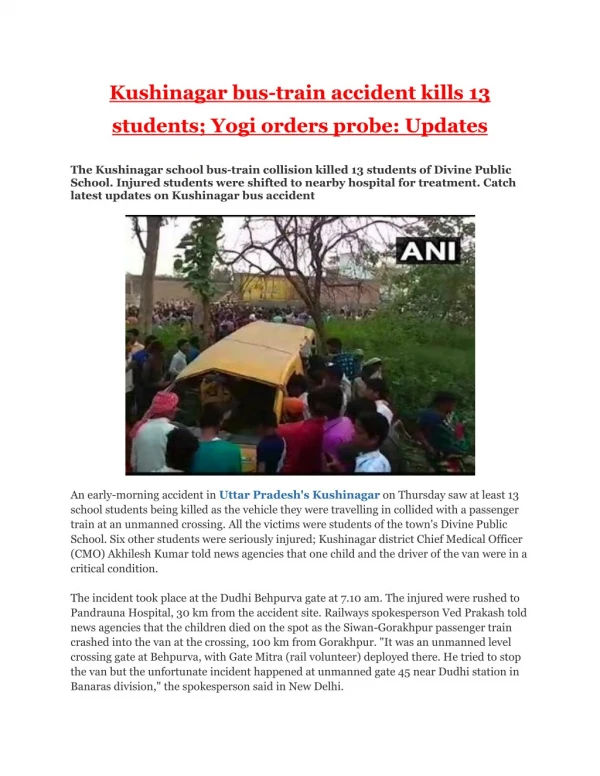 Kushinagar bus-train accident kills 13 students; Yogi orders probe: Updates