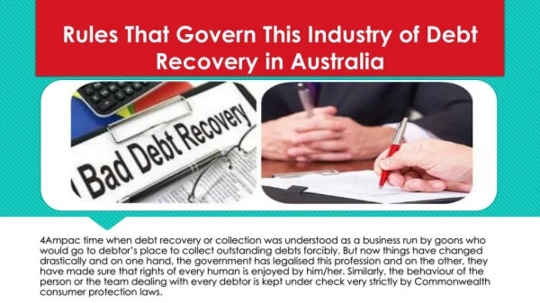 Rules That Govern This Industry of Debt Recovery in Australia