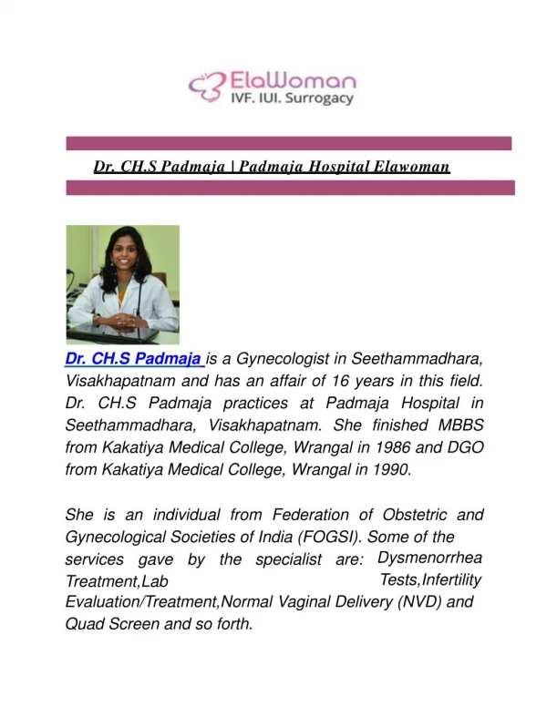 Dr. CH.S Padmaja | Padmaja Hospital Elawoman