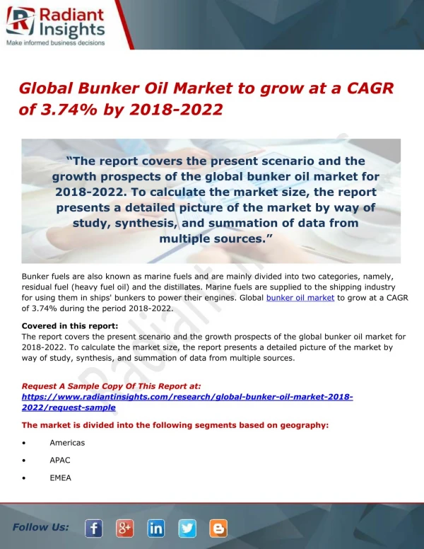 Global bunker oil market to grow at a cagr of 3.74% by 2018 2022