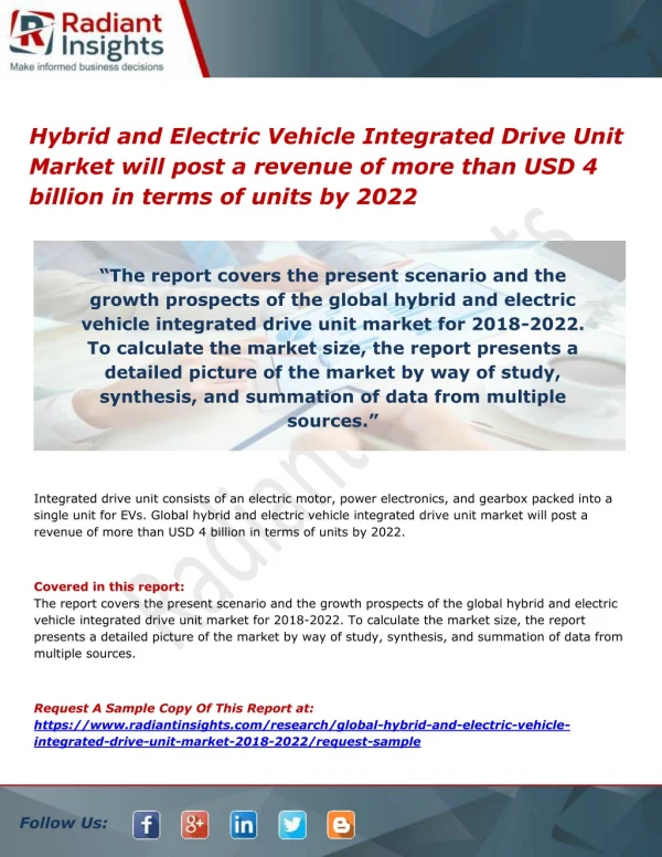 Hybrid and Electric Vehicle Integrated Drive Unit Market will post a revenue of more than USD 4 billion in terms of unit