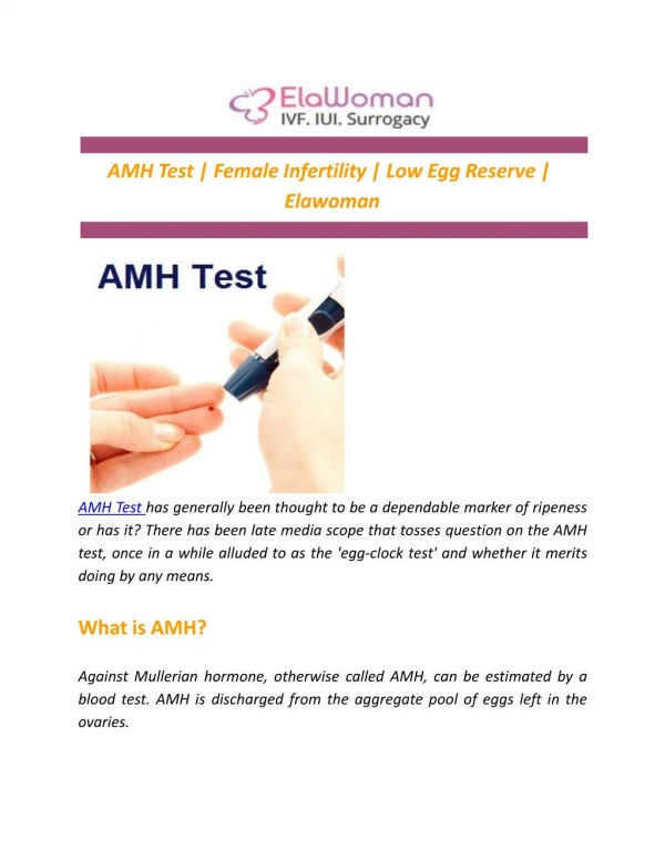 AMH Test | Female Infertility | Low Egg Reserve | Elawoman
