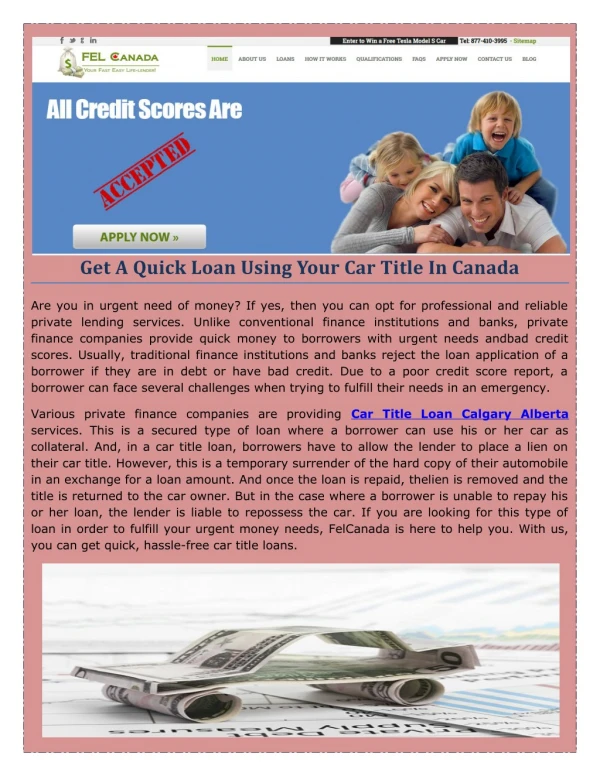 Call Felcanda 877-410-3995 for Bad credit loans Alberta