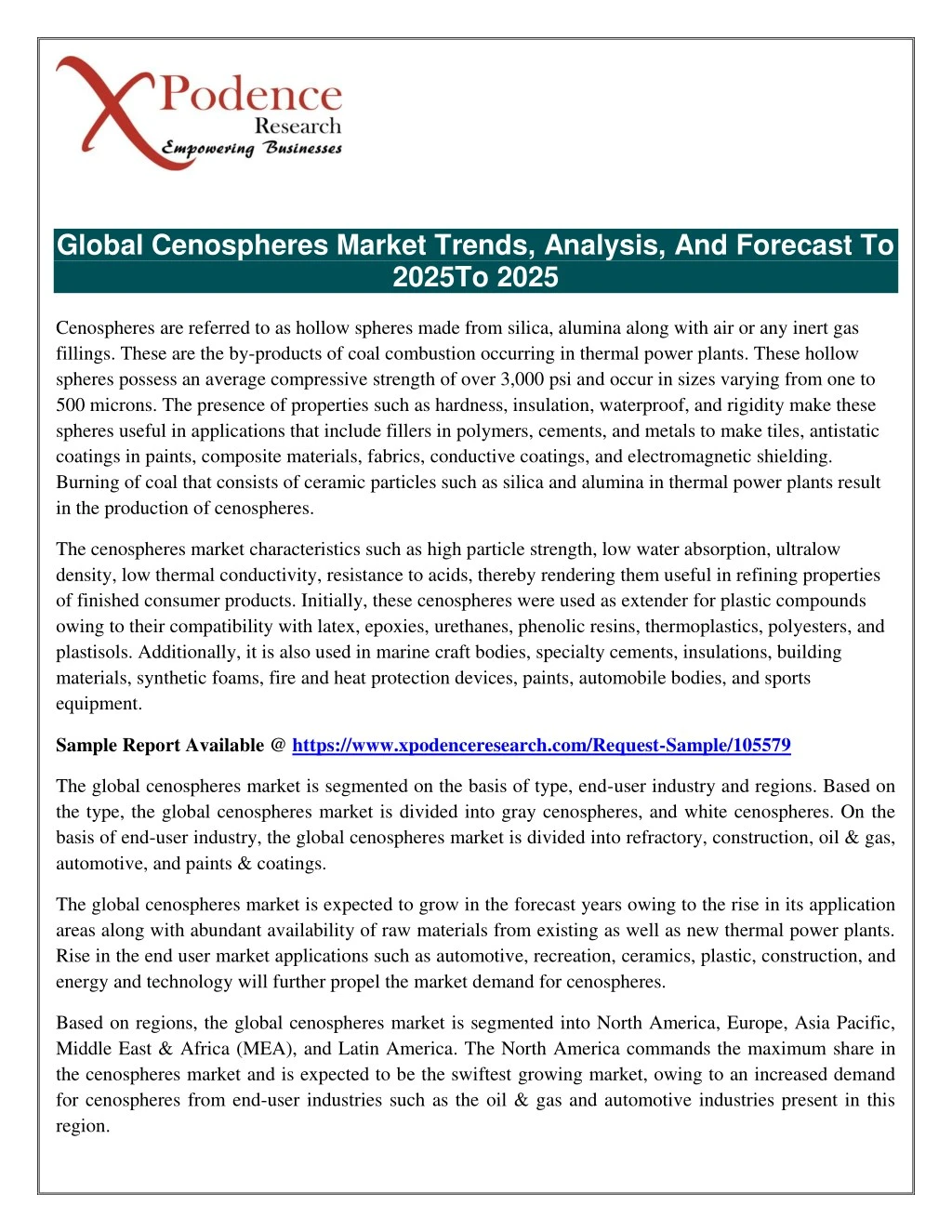 global cenospheres market trends analysis