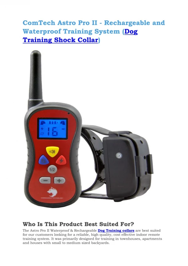 ComTech Astro Pro II - Rechargeable and Waterproof Training System (Dog Training Shock Collar)