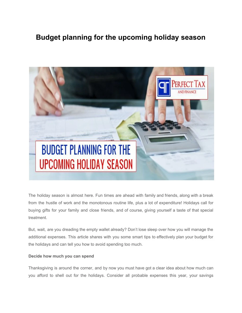 budget planning for the upcoming holiday season