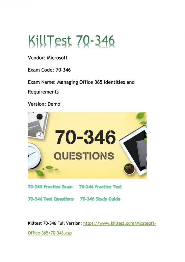 2018 Killtest 70-346 Real Exam Q&As