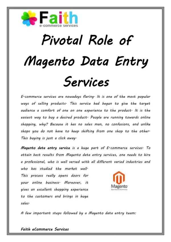 Pivotal Role of Magento Data Entry Services