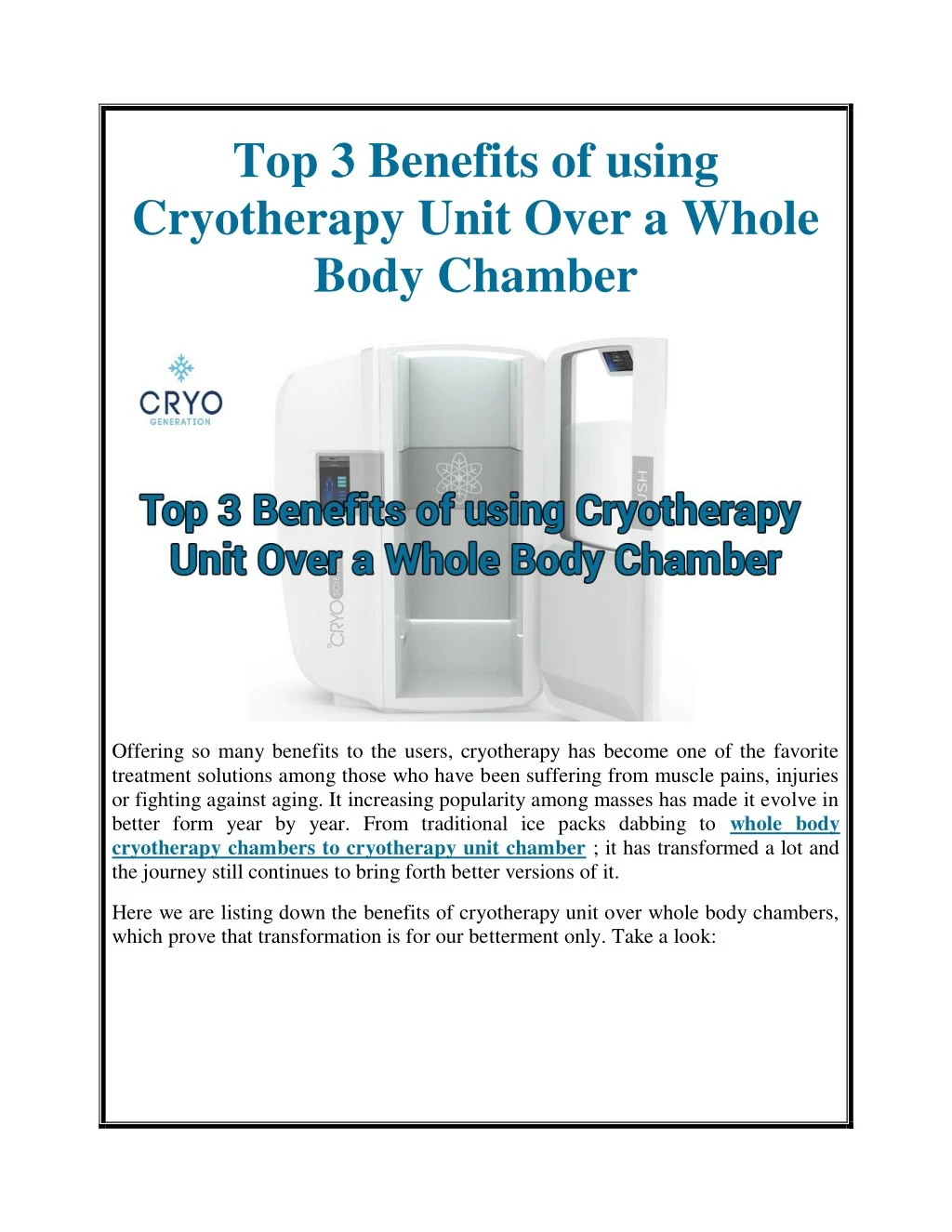 top 3 benefits of using cryotherapy unit over