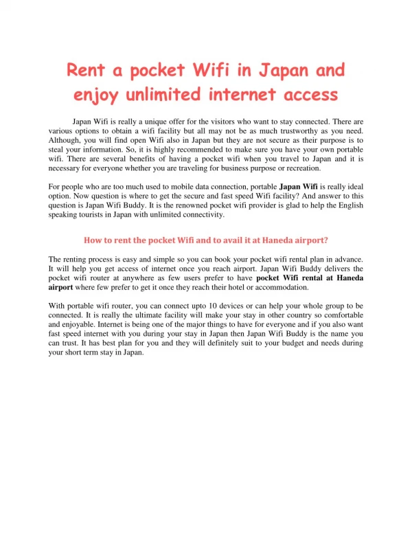 Rent a pocket Wifi in Japan and enjoy unlimited internet access