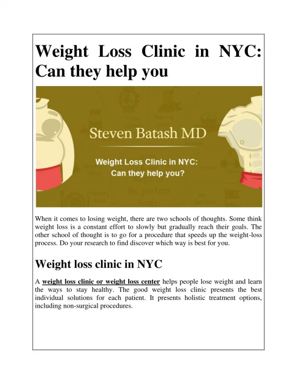 Weight Loss Clinic in NYC: Can they help you