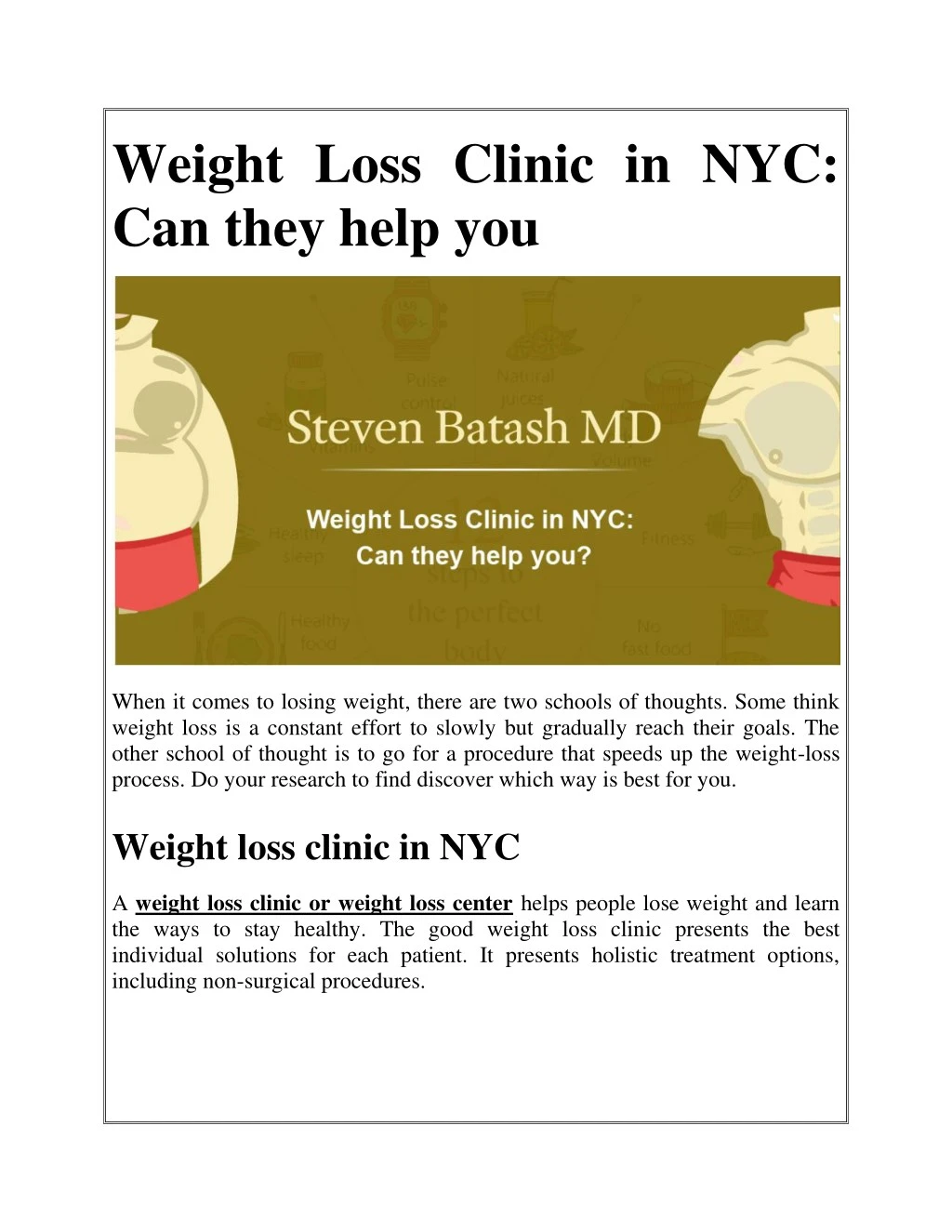 weight loss clinic in nyc can they help you
