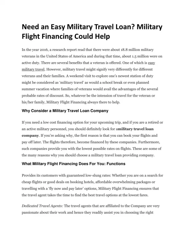 Need an Easy Military Travel Loan? Military Flight Financing Could Help