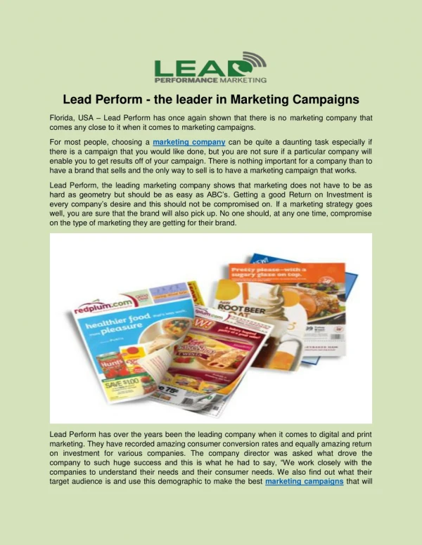 Lead Perform - the leader in Marketing Campaigns