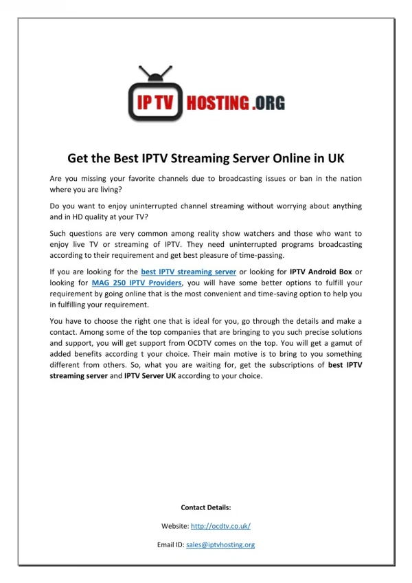 Get the Best IPTV Streaming Server Online in UK
