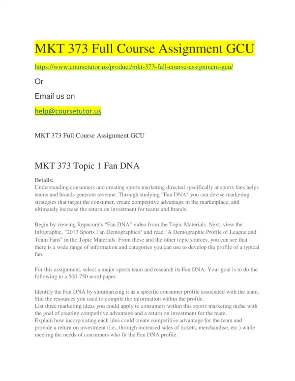 MKT 373 Full Course Assignment GCU