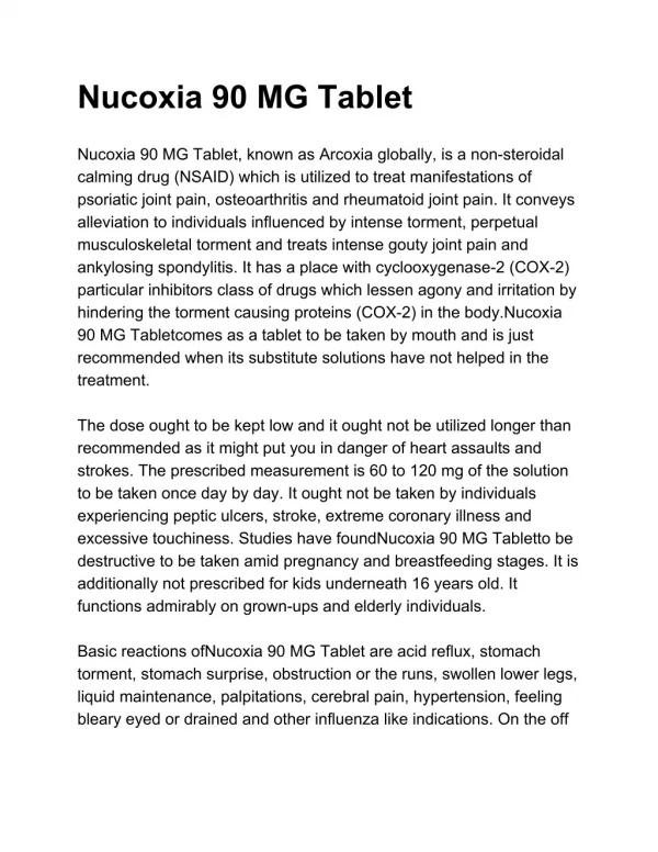 Nucoxia 90 MG Tablet - Uses, Side Effects, Substitutes, Composition And More | Lybrate<