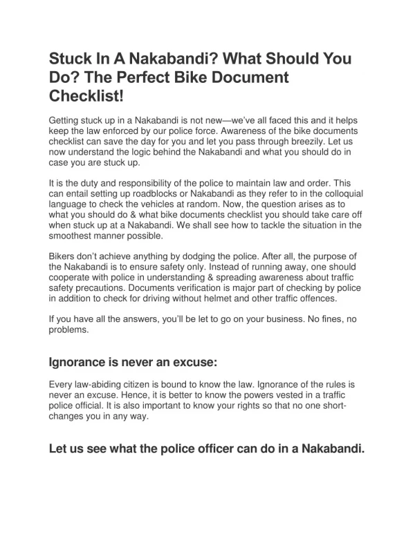 Stuck In A Nakabandi? What Should You Do? The Perfect Bike Document Checklist!
