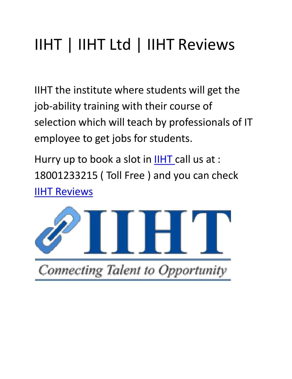 iiht iiht ltd iiht reviews