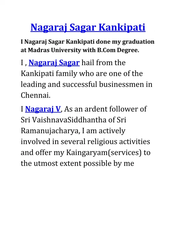 Nagaraj Sagar Kankipati | Nagaraj Sagar | Nagaraj V