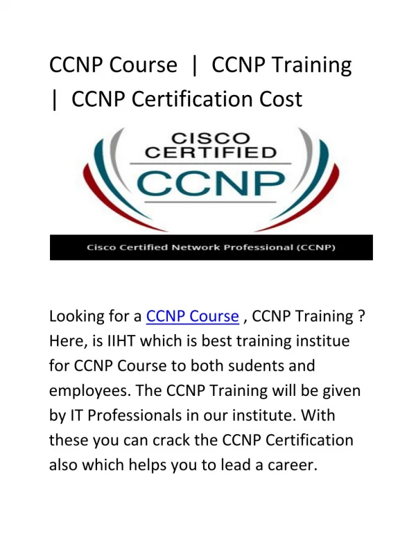 CCNP Course | CCNP Training | CCNP Certification Cost