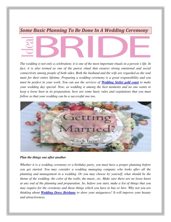 Some Basic Planning To Be Done In A Wedding Ceremony