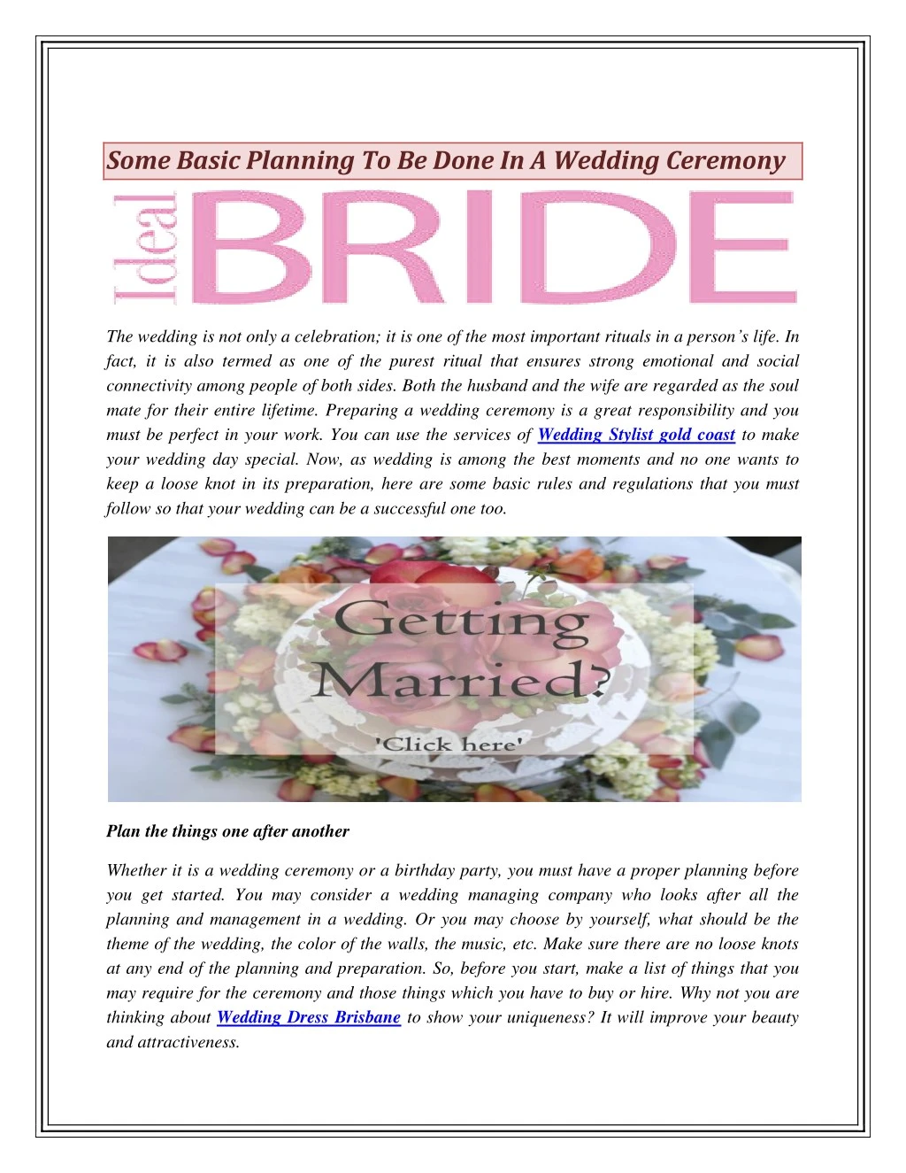 some basic planning to be done in a wedding
