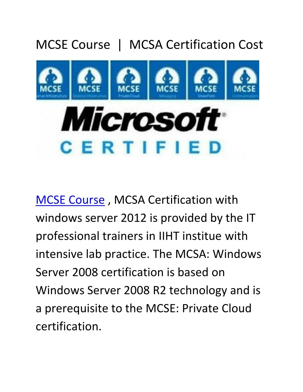 mcse course mcsa certification cost
