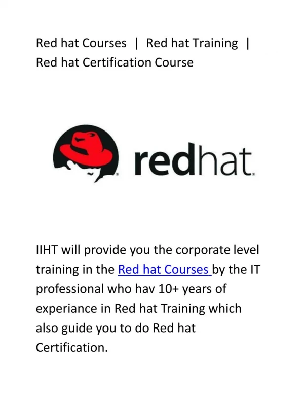 Red hat Certification Course | Red hat Courses | Red hat Training
