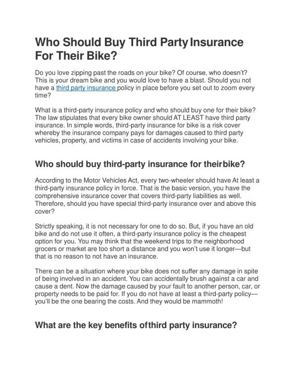 Who Should Buy Third Party Insurance For Their Bike?