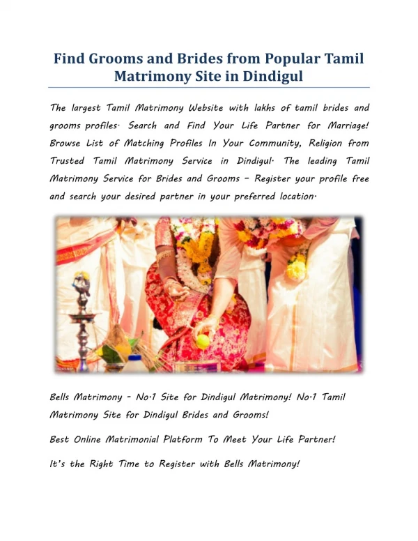 Find Best Partner for Marriages | Dindigul Tamil Matrimony Service