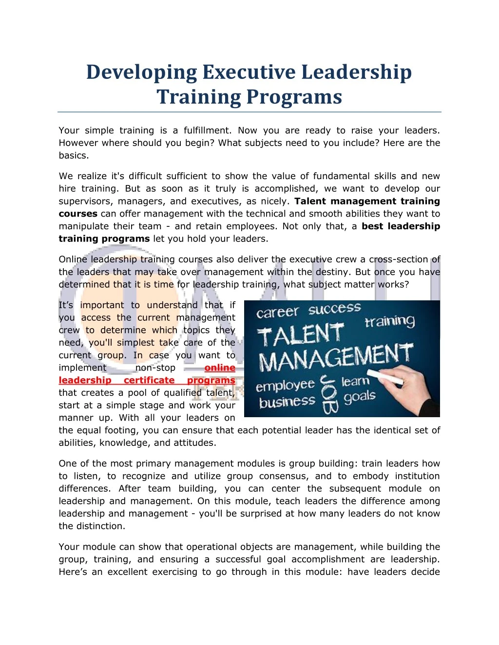 developing executive leadership training programs