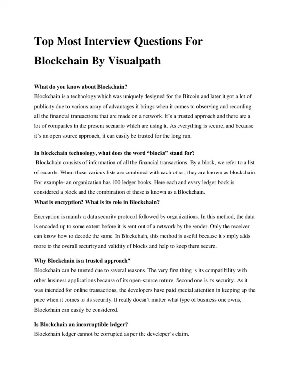 Blockchain interview questions by Visualpath | Blockchain Training in Hyderabad