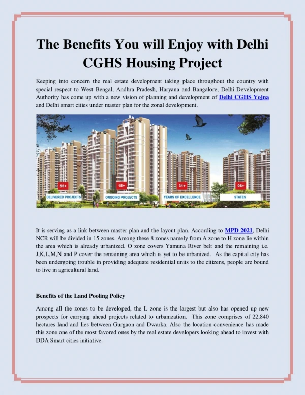 The Benefits You will Enjoy with Delhi CGHS Housing Project