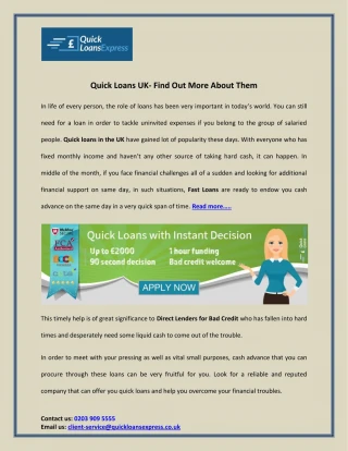Quick Loans UK- Find Out More About Them - slide 1
