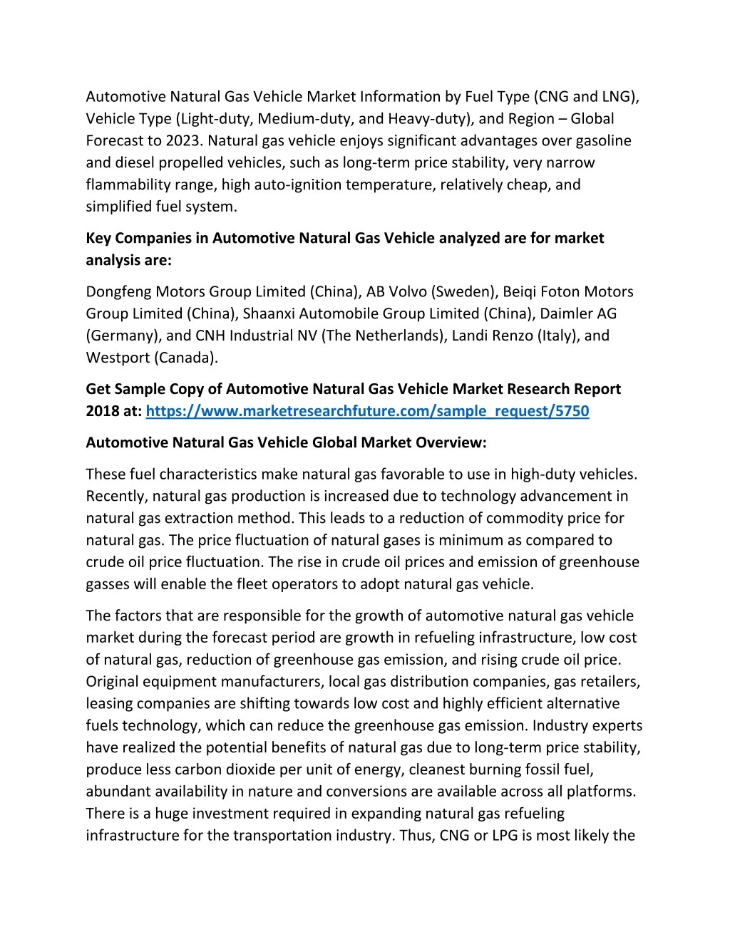 automotive natural gas vehicle market information