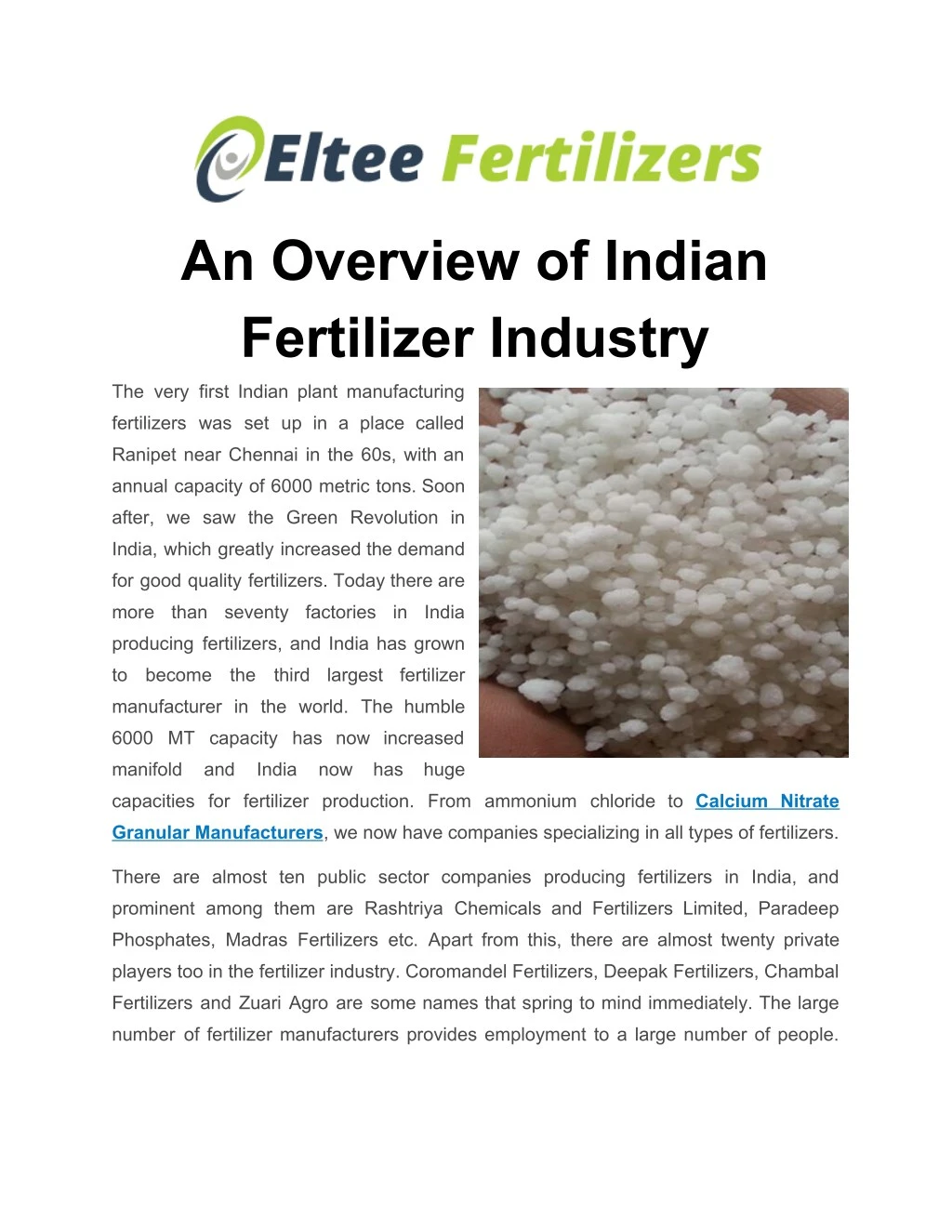 an overview of indian fertilizer industry