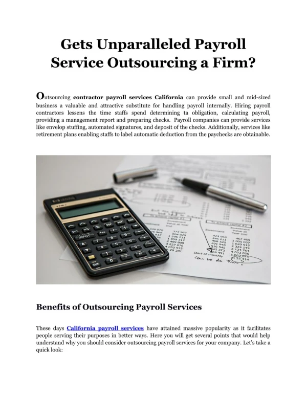 Get Unparalleled Payroll Service Outsourcing a Firm