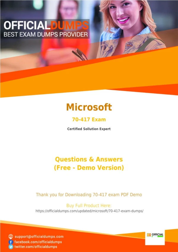 70-417 Exam Dumps - Try These Actual Microsoft 70-417 Exam Questions 2018 | PDF