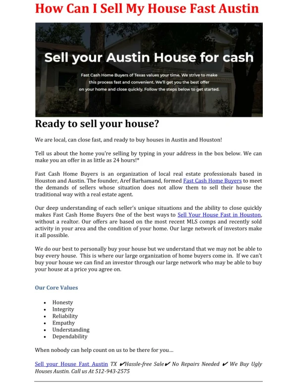Sell My House Fast Austin TX