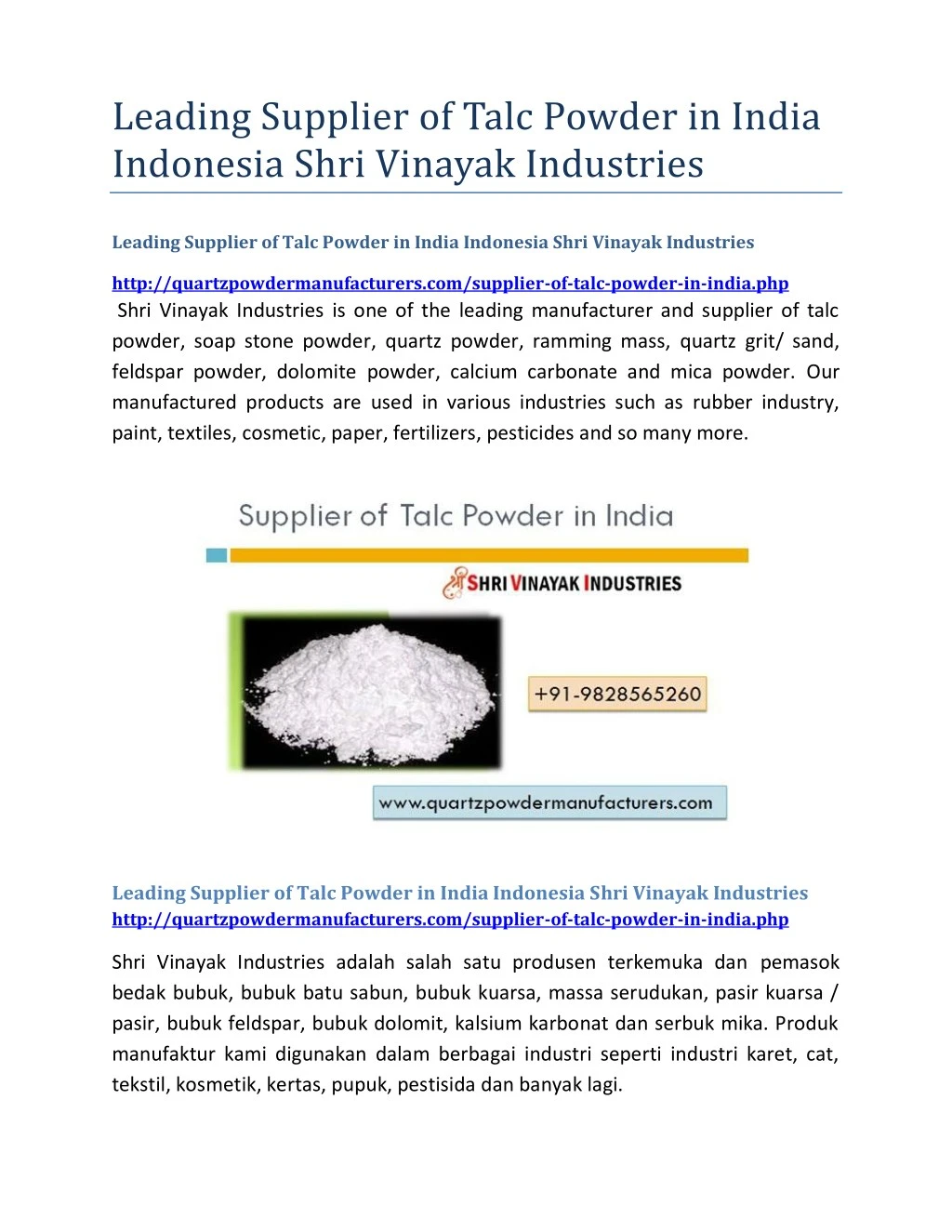 leading supplier of talc powder in india