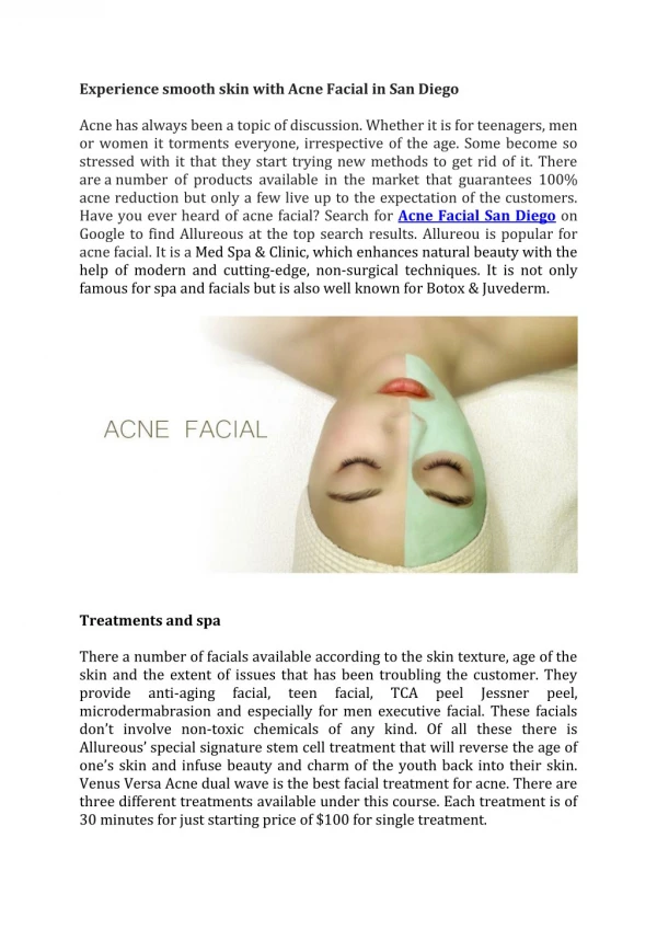 Experience smooth skin with Acne Facial in San Diego