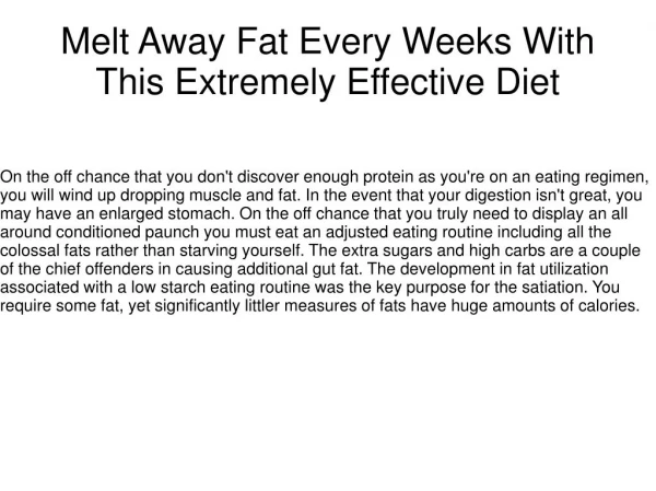 Melt Away Fat Every Weeks With This Extremely Effective Diet